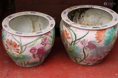 Large Pair of Chinese Jardinieres/Fish Bowls,