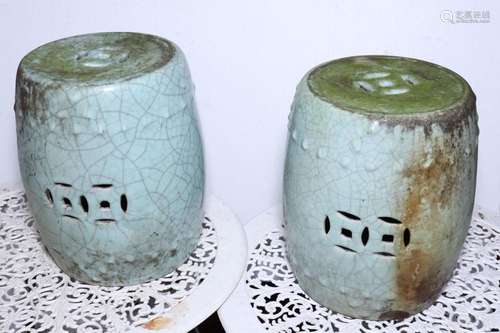 Pair of Chinese Celadon Tabourets,