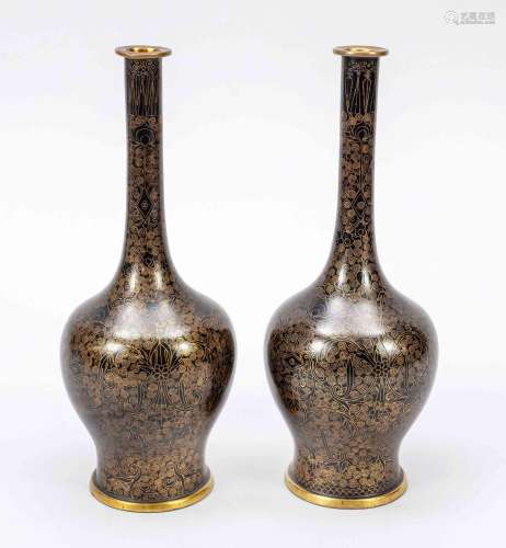 Pair of vases in enamel cloisonné,