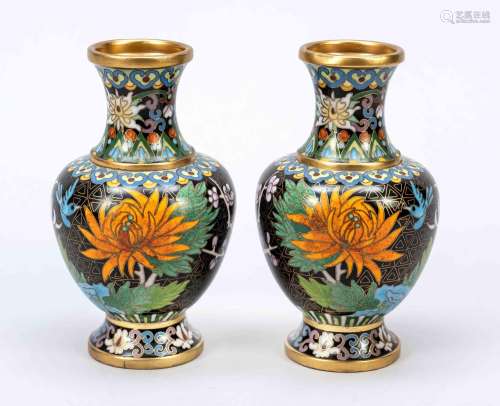 Pair of small enamel cloisonné vase