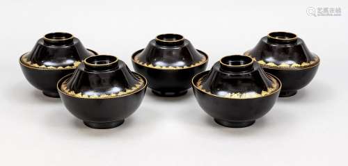 5 Rice bowls with lids, Japan, 1st