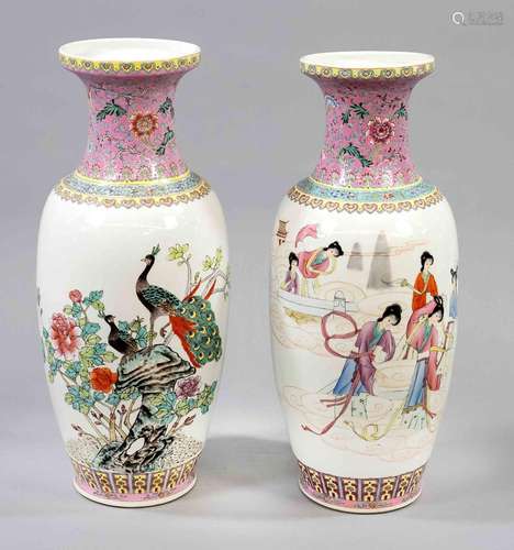 Two large rouleau vases of the fami