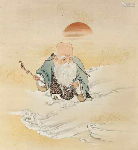 Silk painting with hotei, China, 1s