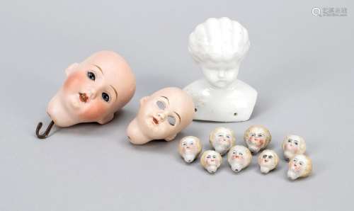 Set of porcelain doll heads, c. 19
