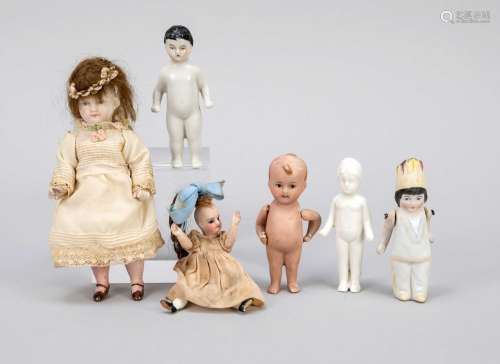 Six small porcelain dolls, c. 1900