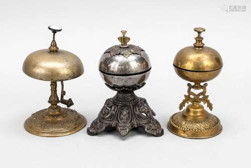 3 hotel or reception bells, 19th c