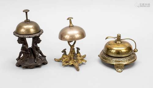 3 hotel or reception bells, 19th c