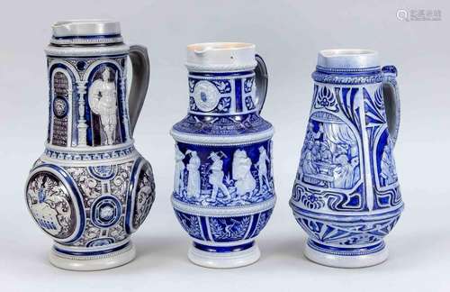 Three Westerwald jugs c. 1900, gre