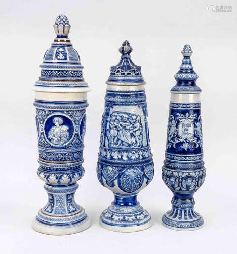 Three Westerwald stoneware lidded