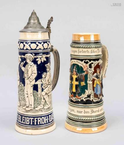 Two stoneware beer steins, 20th ce