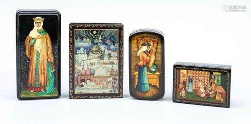 4 lacquer boxes, Russian, 2nd h. 2