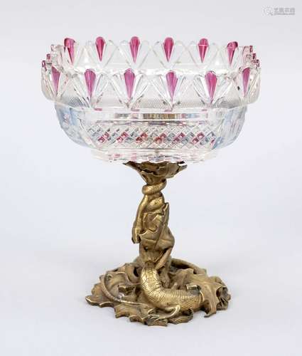 Glass bowl with brass foot, around