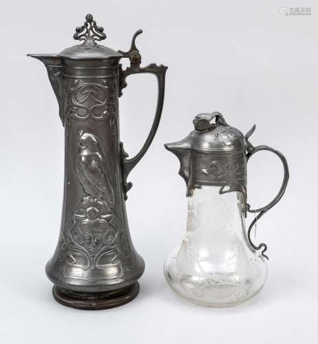 2 Art Nouveau jugs. A large lidded