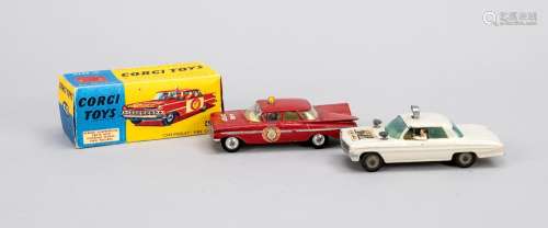 2 toy cars, mid 20th c., metal. A