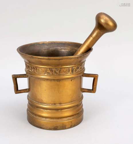 Large mortar with pestle, 18th cen