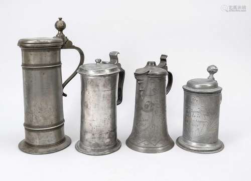 3 lidded tankards and a seat, 18th