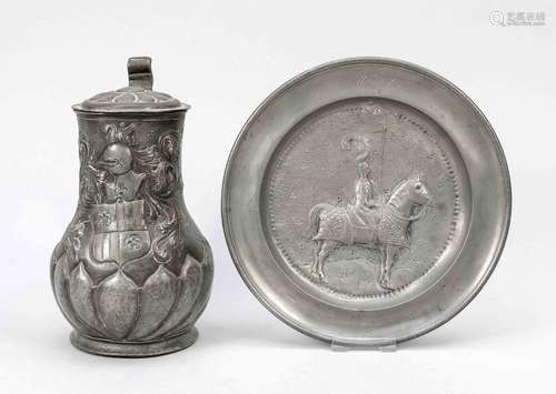 Plate and jug with knightly motifs