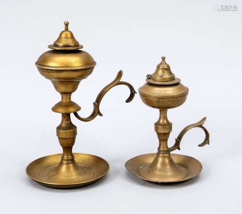 Two oil lamps around 1800, brass h