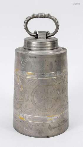 Screw-top jug, 19th century, pewte