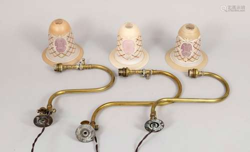 3 wall lamps, 19th/20th c., curved