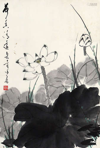 现代徐子鹤（1916-1999）荷花镜片