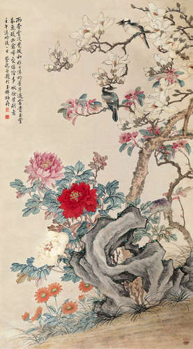 现代蔡铣（1897-1960）花鸟立轴