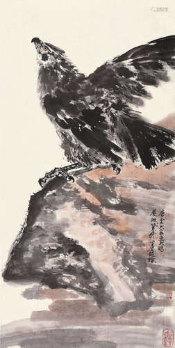 现代唐云（1910-1993）画陈佩秋题大鹏展翅立轴