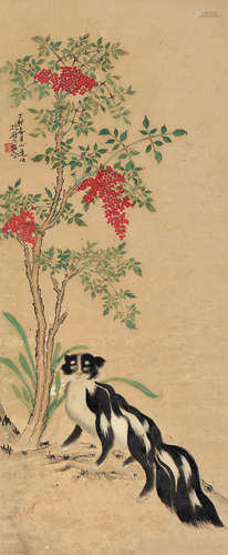 清代张盘（1812-？）猫立轴