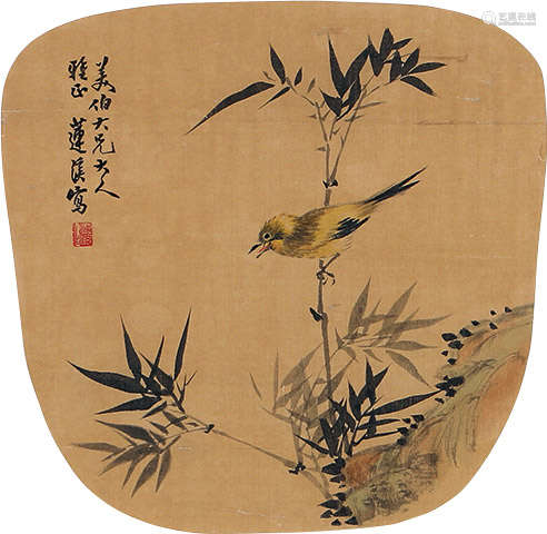 清代莲溪（1816-1884）花鸟团扇面