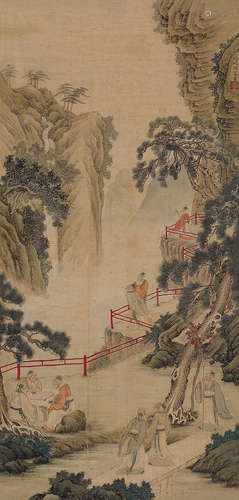 清代阙岚（1758-1844）绢本香山九者立轴