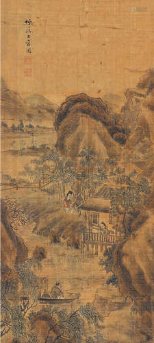 清代上官周（1665-1752）绢本山水人物镜片