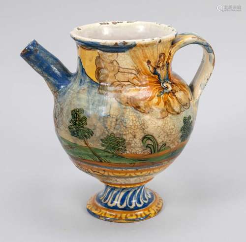 Majolica jug with spout and handle