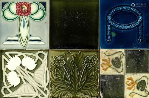 7 tiles with Art Nouveau decoratio