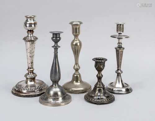 5 Candlesticks, 19th century, pewt