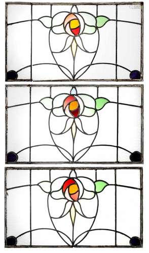 3 leaded glasses, Art Nouveau, dep