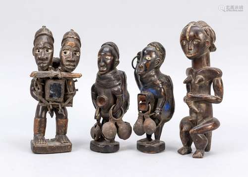 Four small African figures in anth