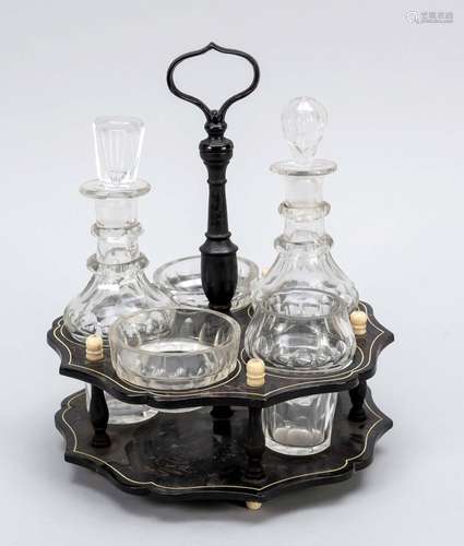 Cruet, 19th century, wooden stand