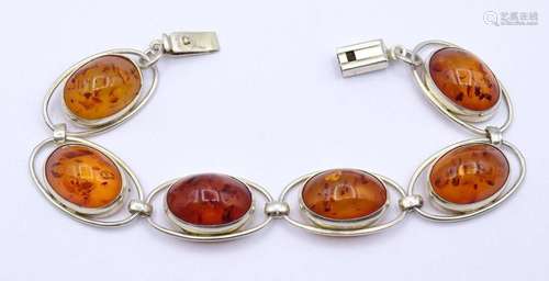 ARMBAND MIT 6 BERNSTEIN CABOCHONS,SILBER 0.830, 15,9G.