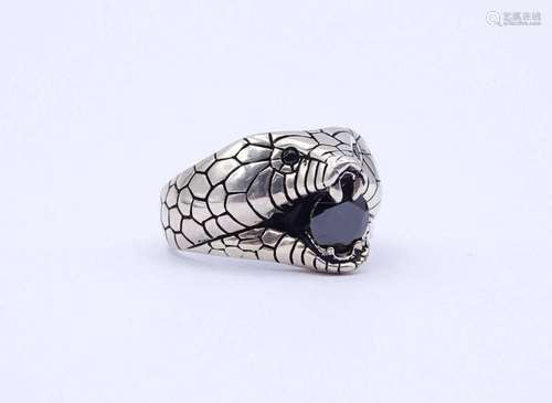 SCHLANGENKOPF RING MIT SPINELL, STERLING SILBER 0.925