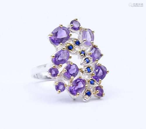 AMETHYST SAPHIR RING, STERLING SILBER 0.925, 5,4G., RG 54