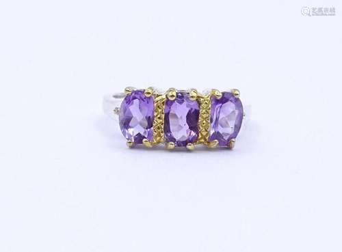 SILBERRING MIT OVAL FACC. AMETHYSTEN, STERLING SILBER 0.925