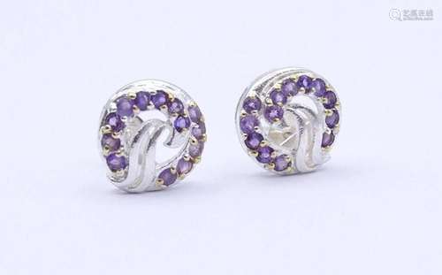 PAAR OHRSTECKER MIT RUND FACC. AMETHYSTEN, STERLING SILBER