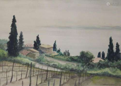 J-NEUMANN, BLICK VOM WEINBERG, AQUARELL, GERAHMT/GLAS