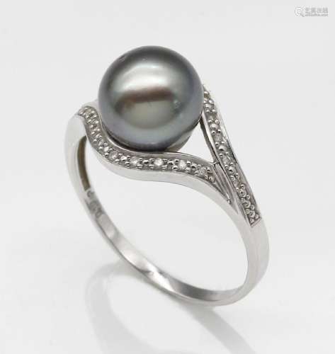 14 kt gold pearl-diamond-ring,