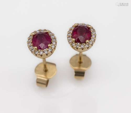 Pair of 14 kt gold ruby-brilliant-earrings