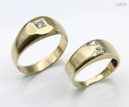 Lot 2 14 kt gold diamond-rings