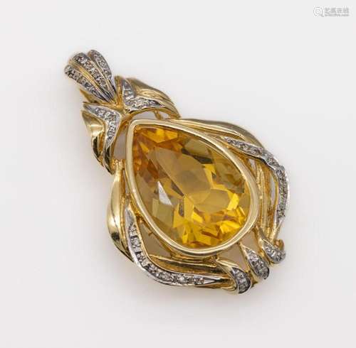 14 kt gold citrine-diamond-clip-pendant