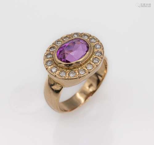 14 kt gold diamond-coloured stone synthesis- ring