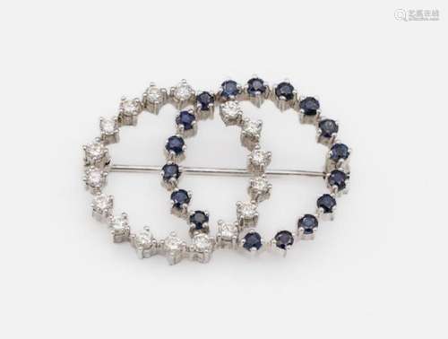 14 kt gold sapphire-brilliant-brooch