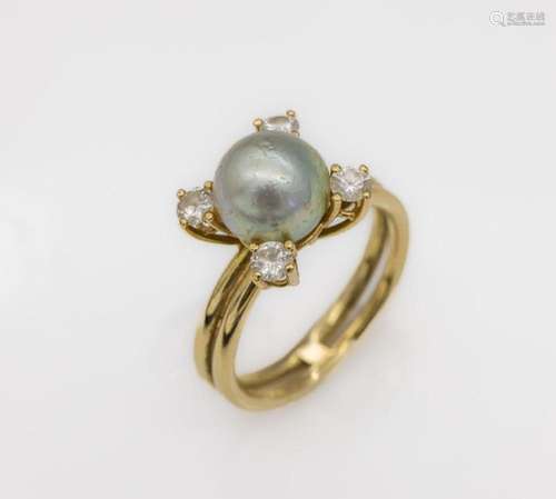 18 kt gold cultured pearls-brilliant-ring